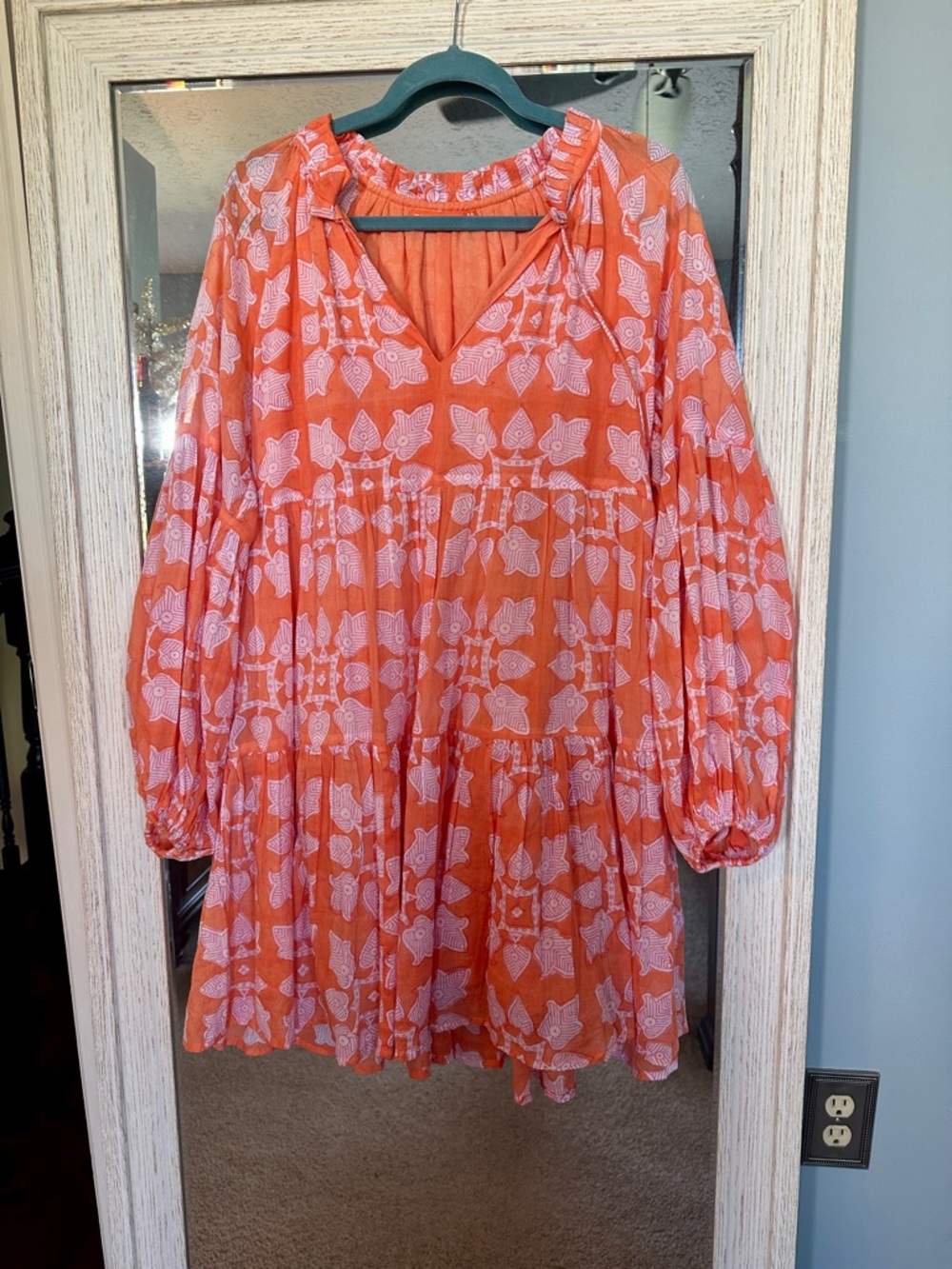 Oliphant Tigerlily Orange Pink Balloon Sleeve Dress